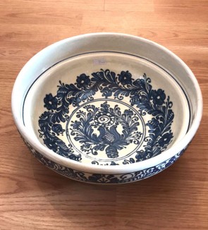 Bol-castron-strachina din ceramica traditionala - albastru-model 1